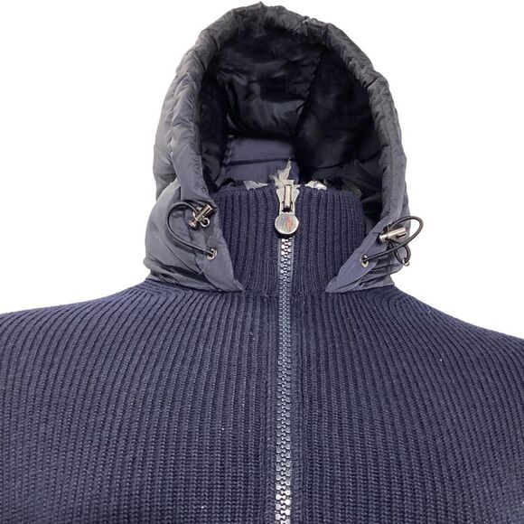 Moncler Full Zip Padded Hoodie in Navy Blue Polyamide